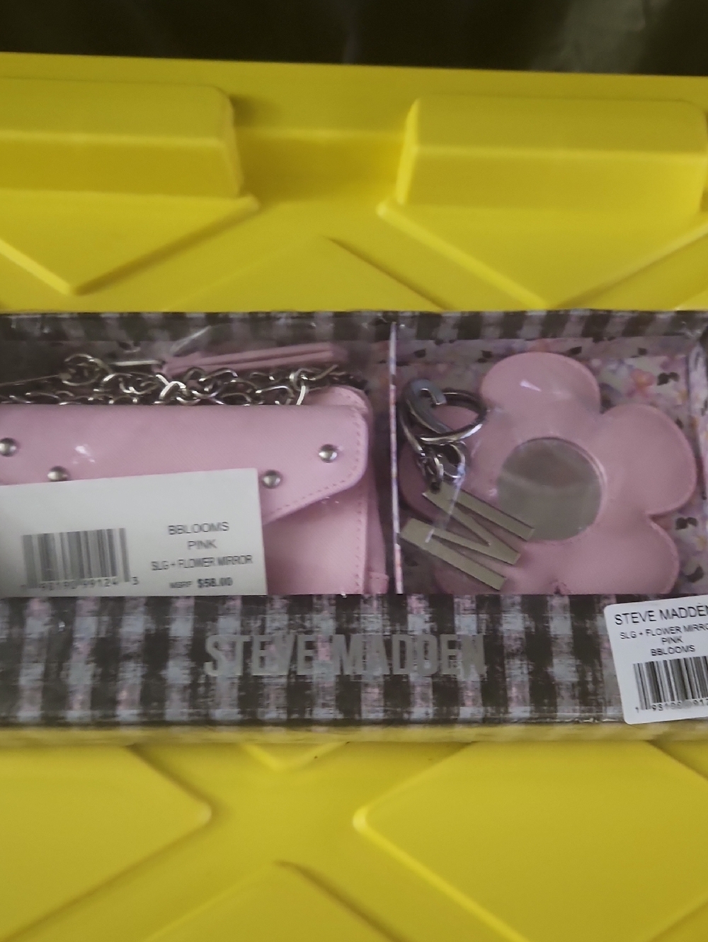 Steve Madden Pink Flower Mirror and Mini Chain Bag Set